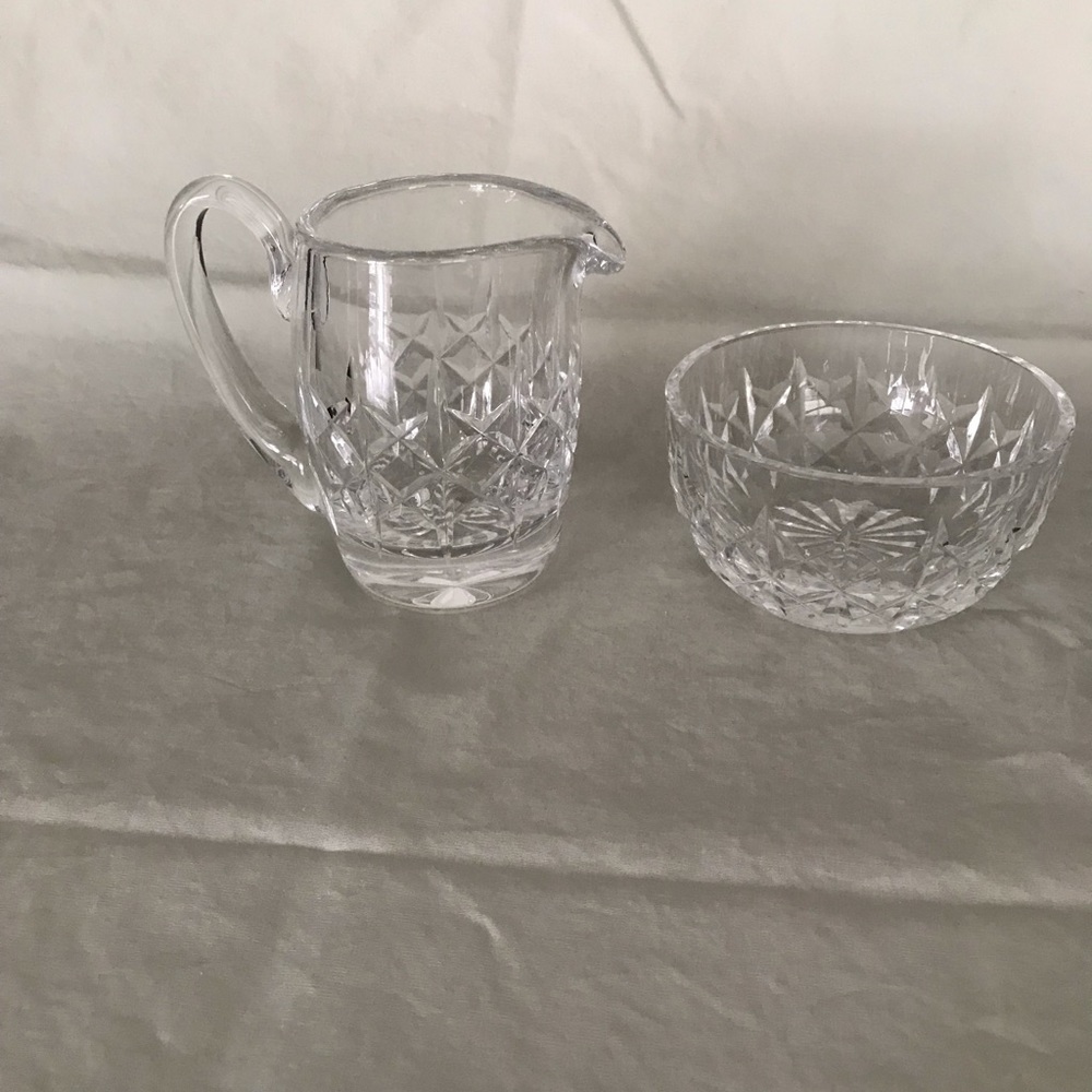 Signed Waterford crystal Lismore cream and sugar set